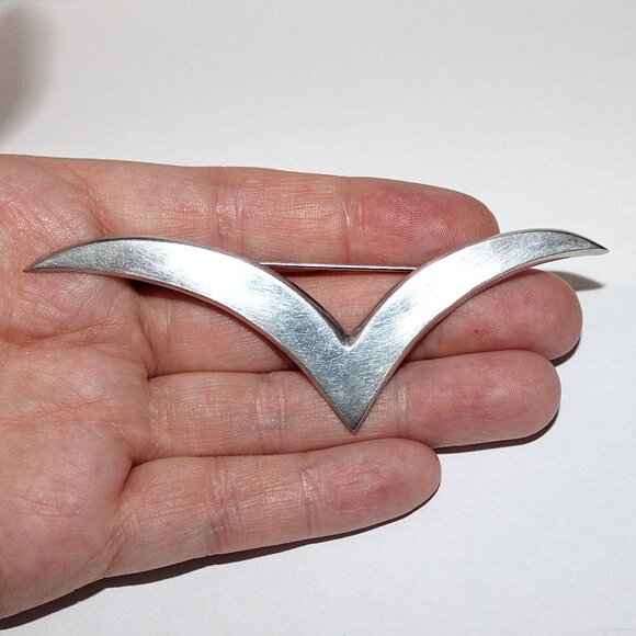 Vintage Taxco Mexico Sterling Silver Stylized Seagull Chevron Brooch 16 Grams - Picture 5 of 5
